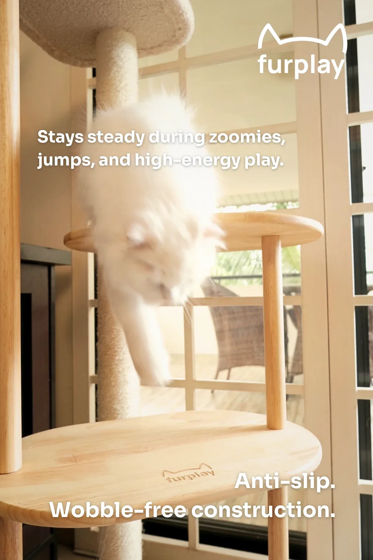 Cat climbing on Furplay Cat Tree